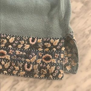 Vintage Turquoise Blouse w/ Floral Jeweled Lining